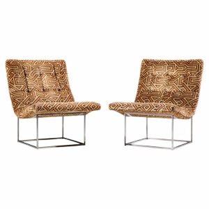 milo baughman for thayer coggin mid century thin line scoop chairs - pair
