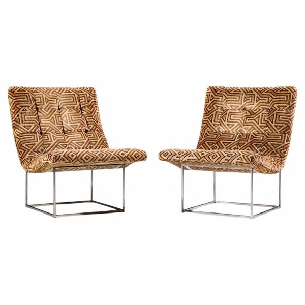 milo baughman for thayer coggin mid century thin line scoop chairs - pair