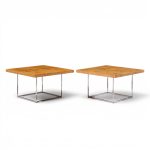milo baughman for thayer coggin style mid century burlwood and chrome side tables - pair