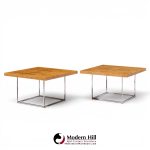 milo baughman for thayer coggin style mid century burlwood and chrome side tables - pair