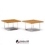 milo baughman for thayer coggin style mid century burlwood and chrome side tables - pair