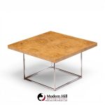 milo baughman for thayer coggin style mid century burlwood and chrome side tables - pair