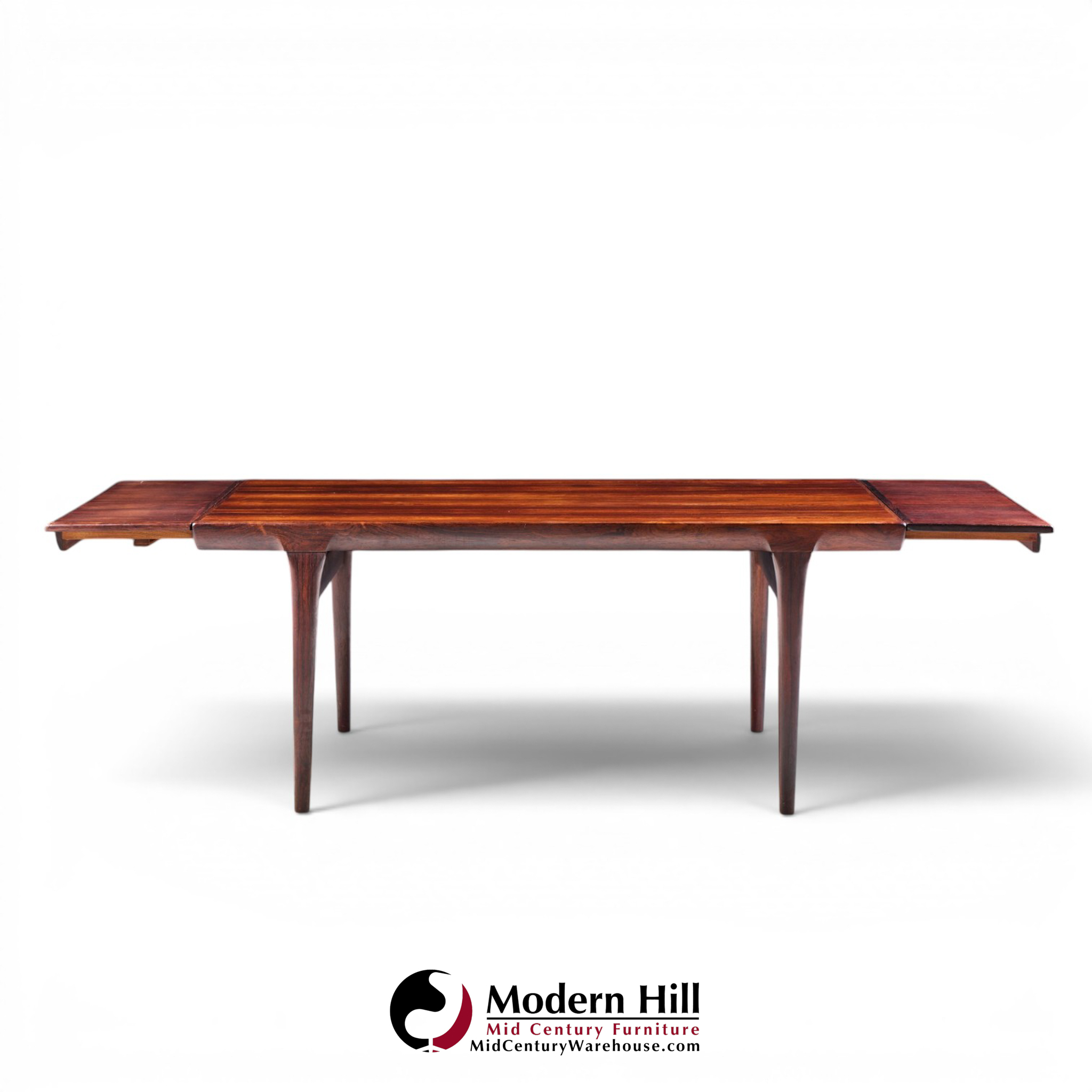 niels moller mid century danish rosewood hidden leaf expanding dining table with 2 leaves