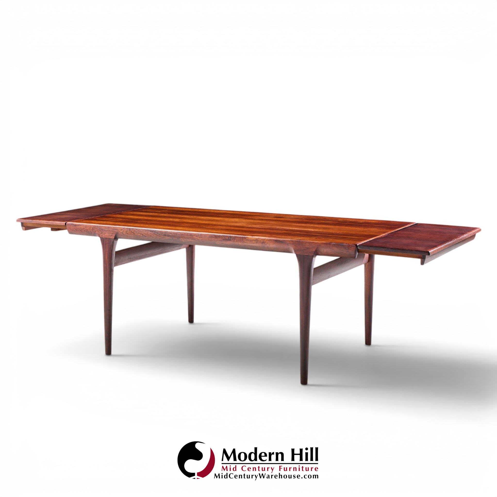 niels moller mid century danish rosewood hidden leaf expanding dining table with 2 leaves