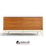 paul mccobb for calvin irwin collection mid century mahogany, brass and travertine double dresser