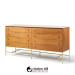 paul mccobb for calvin irwin collection mid century mahogany, brass and travertine double dresser