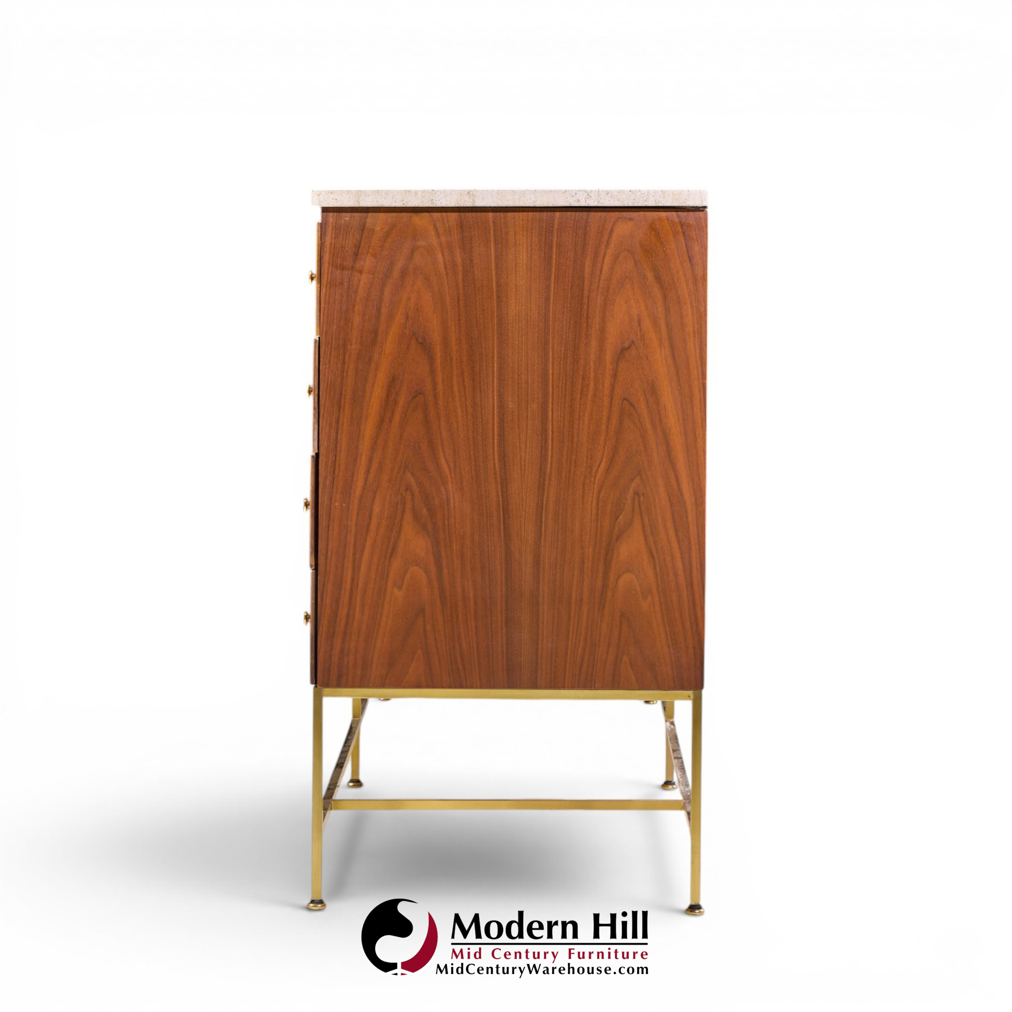 paul mccobb for calvin irwin collection mid century mahogany, brass and travertine double dresser