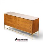 paul mccobb for calvin irwin collection mid century mahogany, brass and travertine double dresser