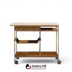 paul mccobb for calvin irwin collection mid century travertine, brass and mahogany bar cart