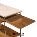 paul mccobb for calvin irwin collection mid century travertine, brass and mahogany bar cart