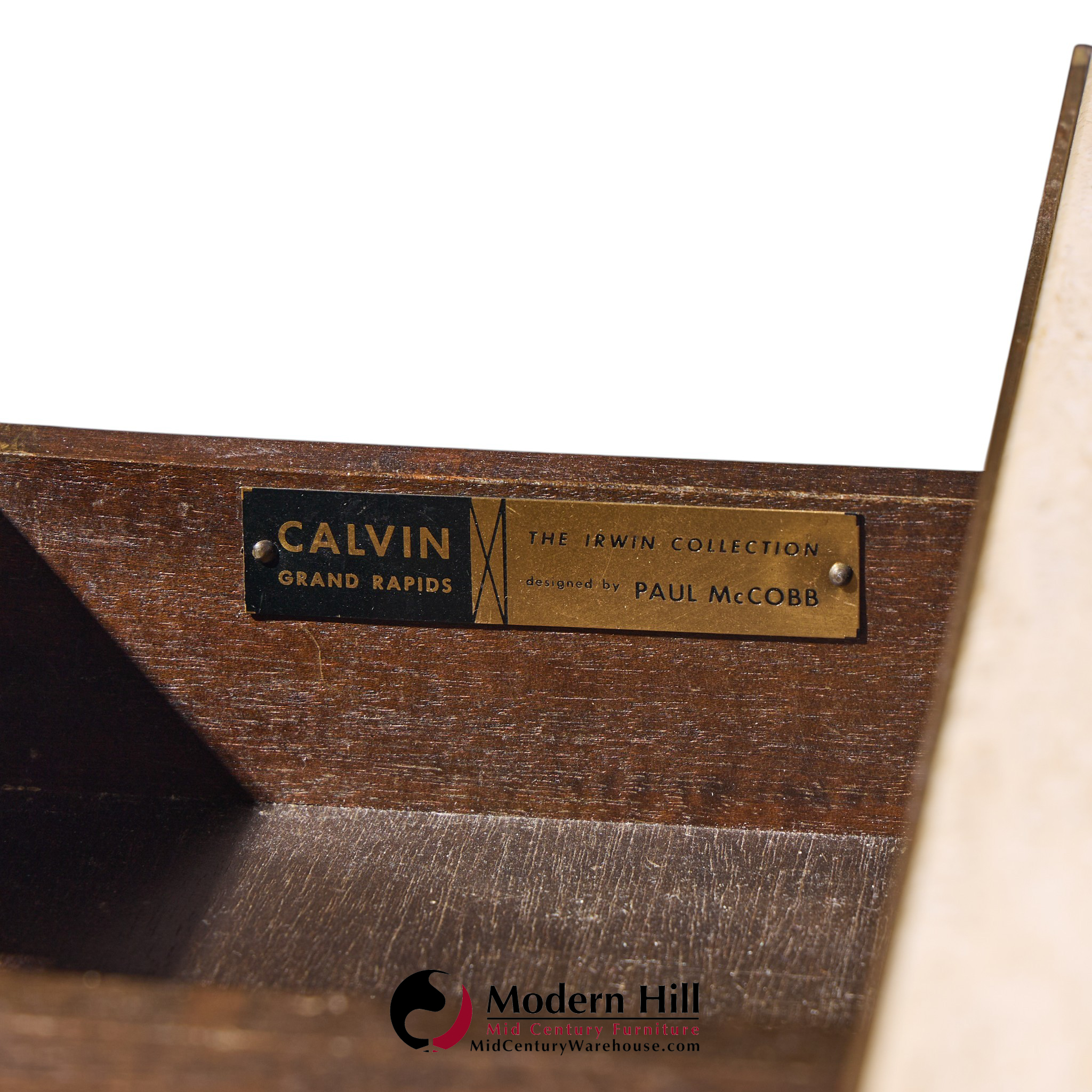 paul mccobb for calvin irwin collection mid century travertine, brass and mahogany bar cart