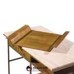 paul mccobb for calvin irwin collection mid century travertine, brass and mahogany bar cart