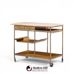paul mccobb for calvin irwin collection mid century travertine, brass and mahogany bar cart