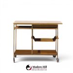 paul mccobb for calvin irwin collection mid century travertine, brass and mahogany bar cart