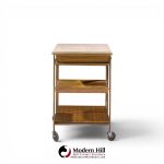 paul mccobb for calvin irwin collection mid century travertine, brass and mahogany bar cart