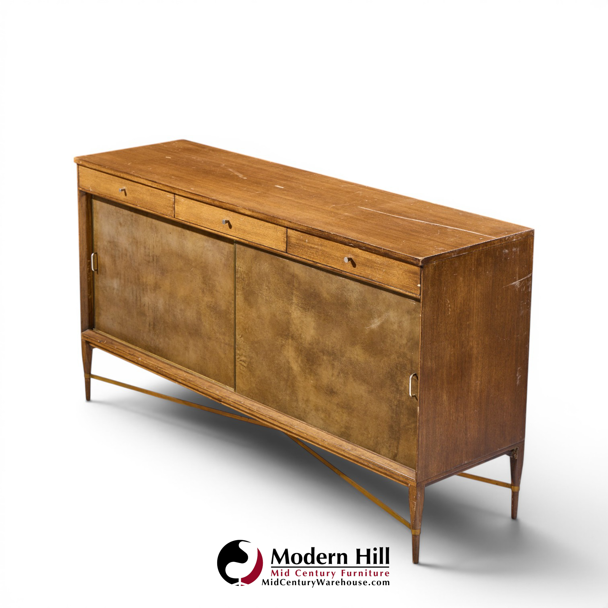 paul mccobb for calvin mid century mahogany and brass credenza