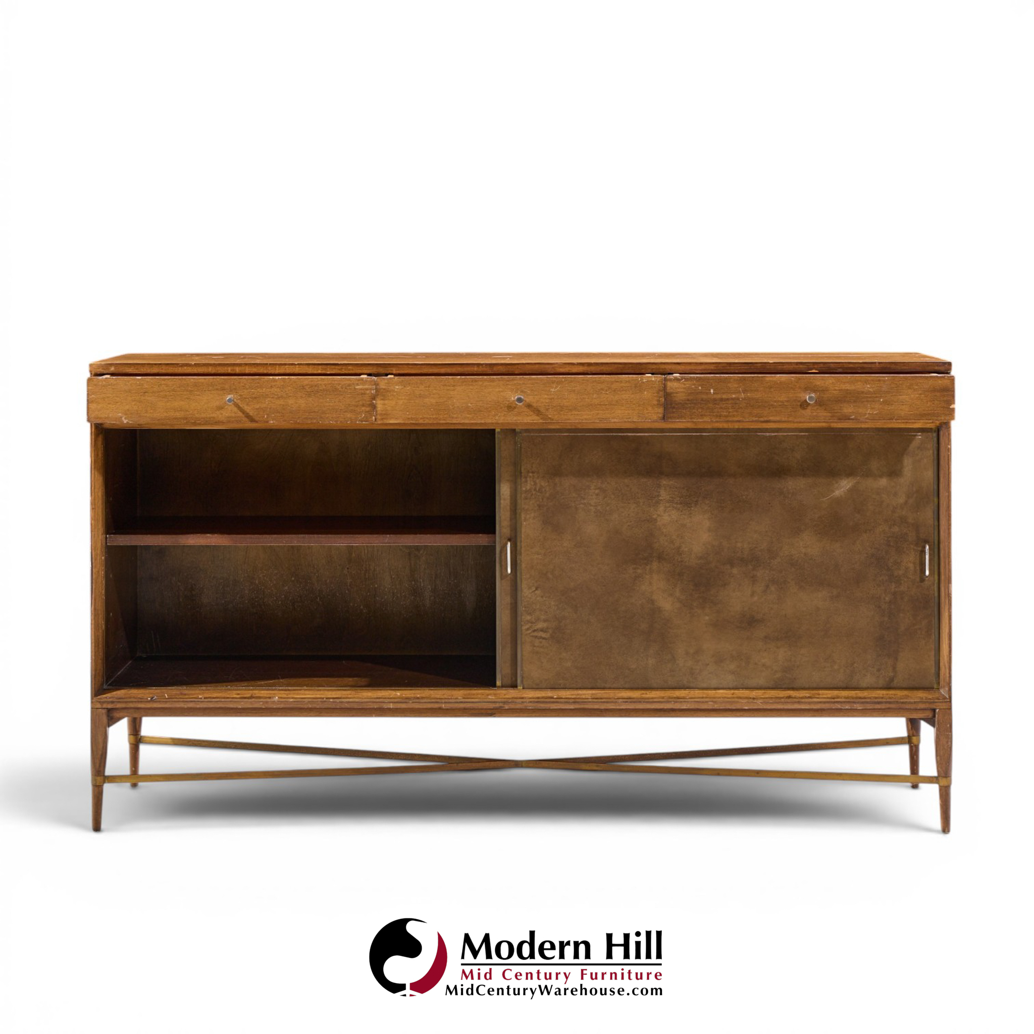 paul mccobb for calvin mid century mahogany and brass credenza