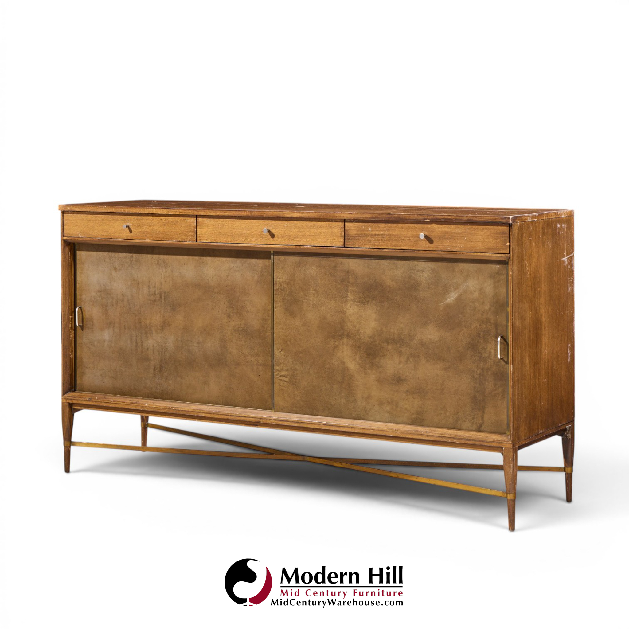 paul mccobb for calvin mid century mahogany and brass credenza