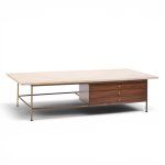 paul mccobb for calvin mid century travertine and brass coffee table