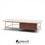 paul mccobb for calvin mid century travertine and brass coffee table