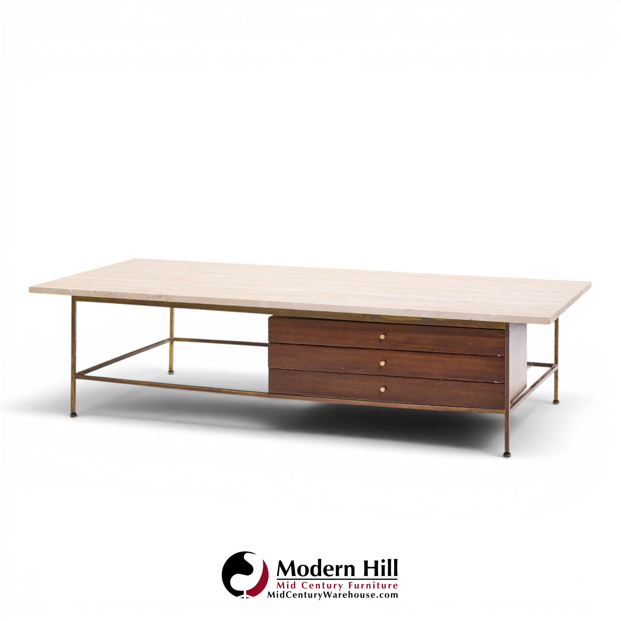 paul mccobb for calvin mid century travertine and brass coffee table