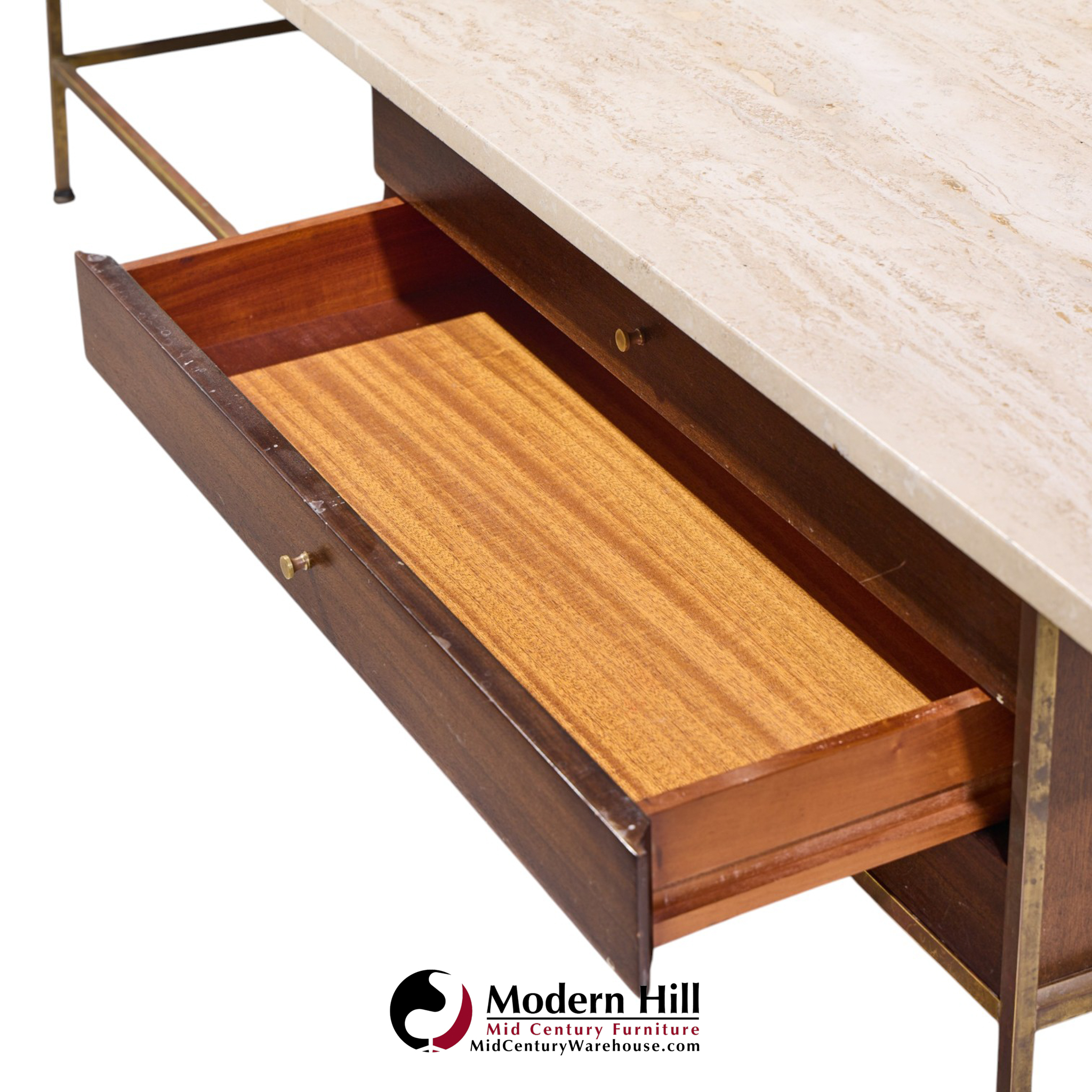 paul mccobb for calvin mid century travertine and brass coffee table