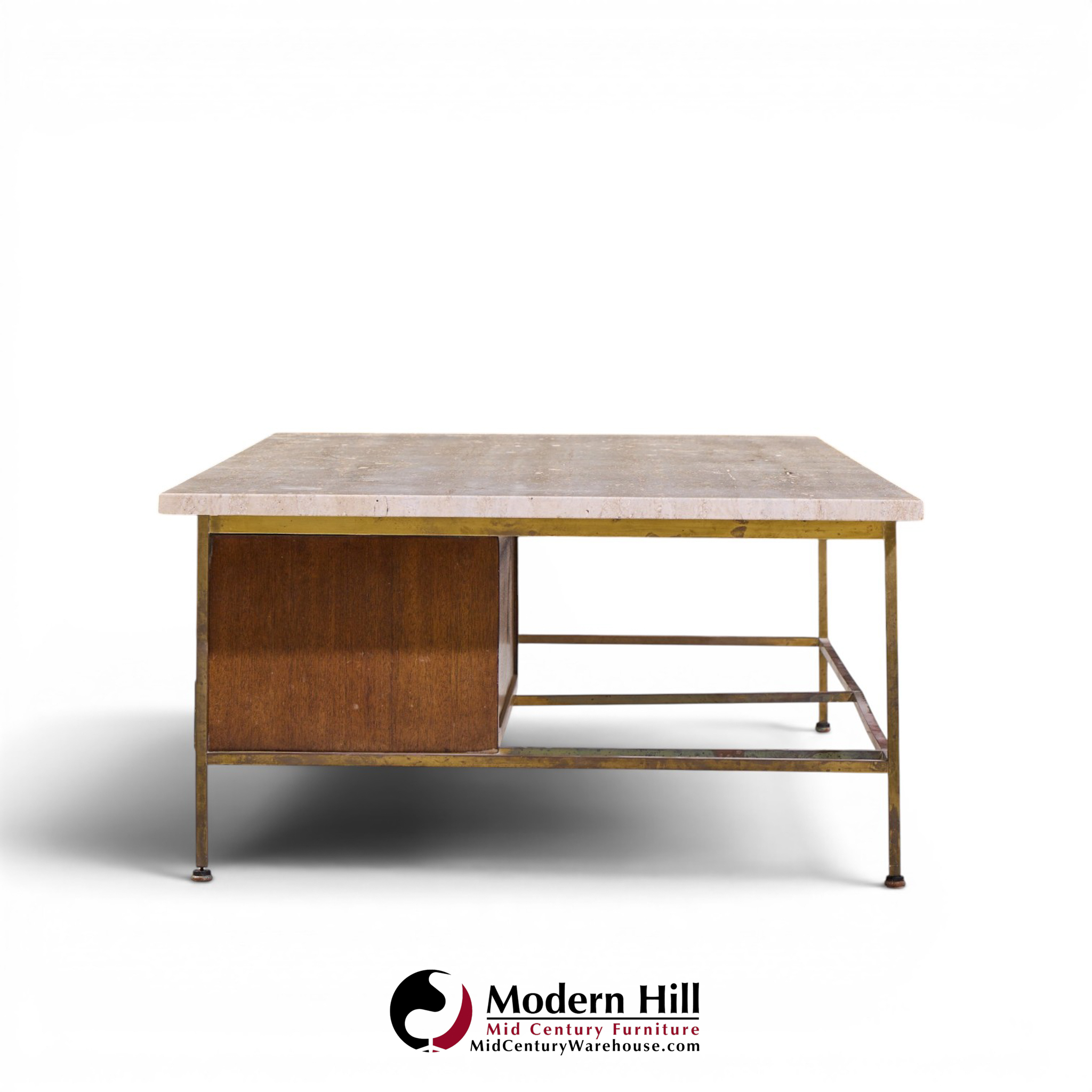 paul mccobb for calvin mid century travertine and brass coffee table