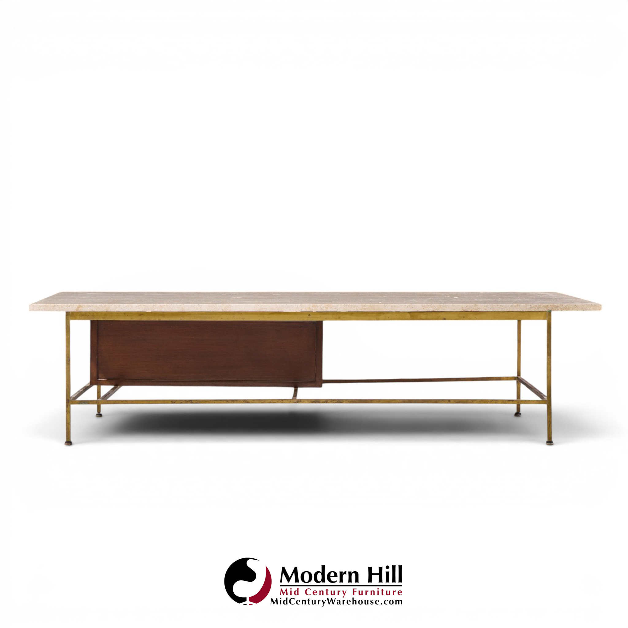 paul mccobb for calvin mid century travertine and brass coffee table