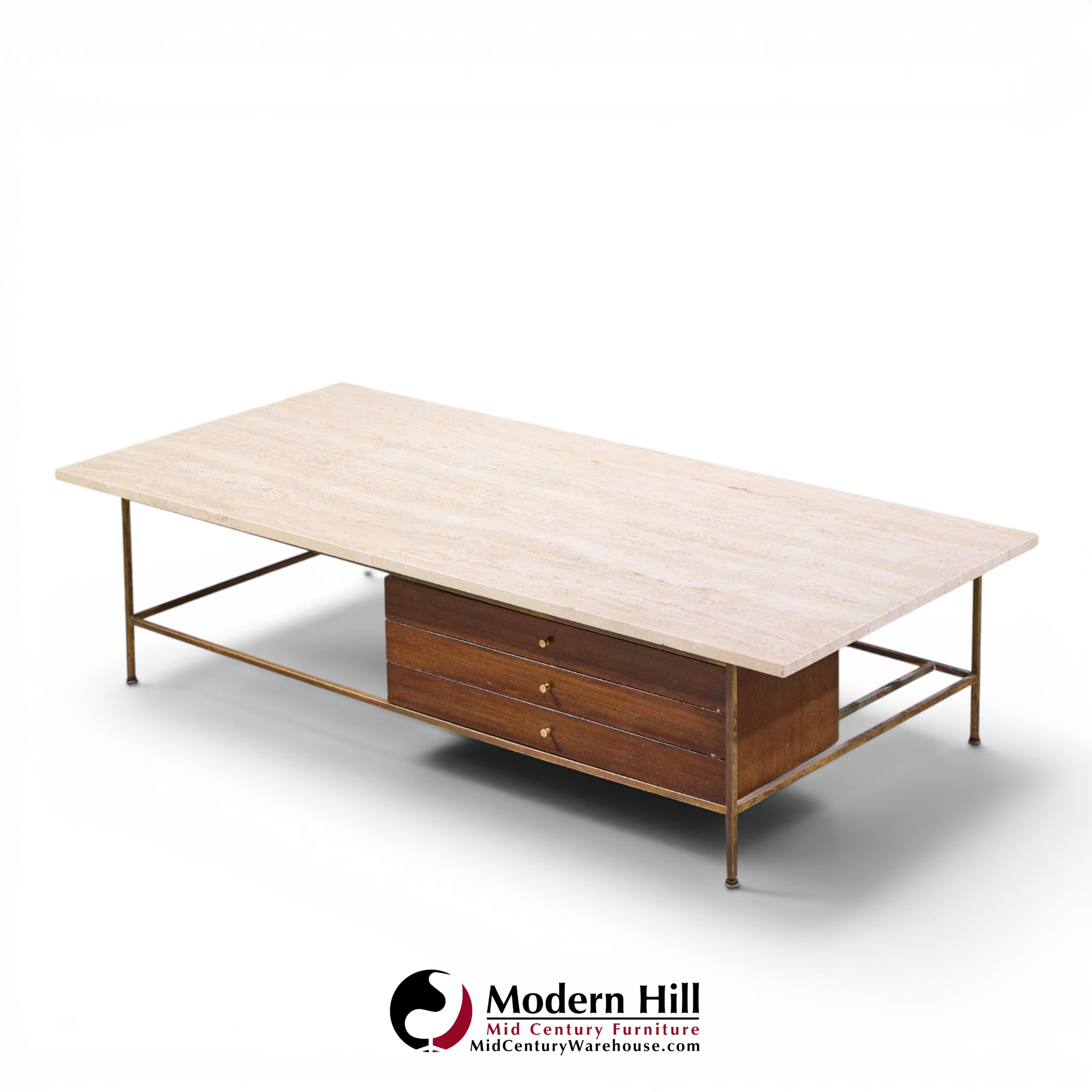 paul mccobb for calvin mid century travertine and brass coffee table