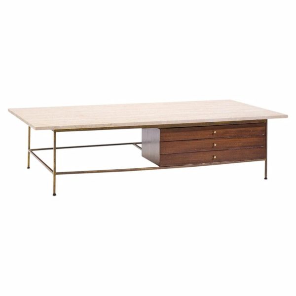 paul mccobb for calvin mid century travertine and brass coffee table