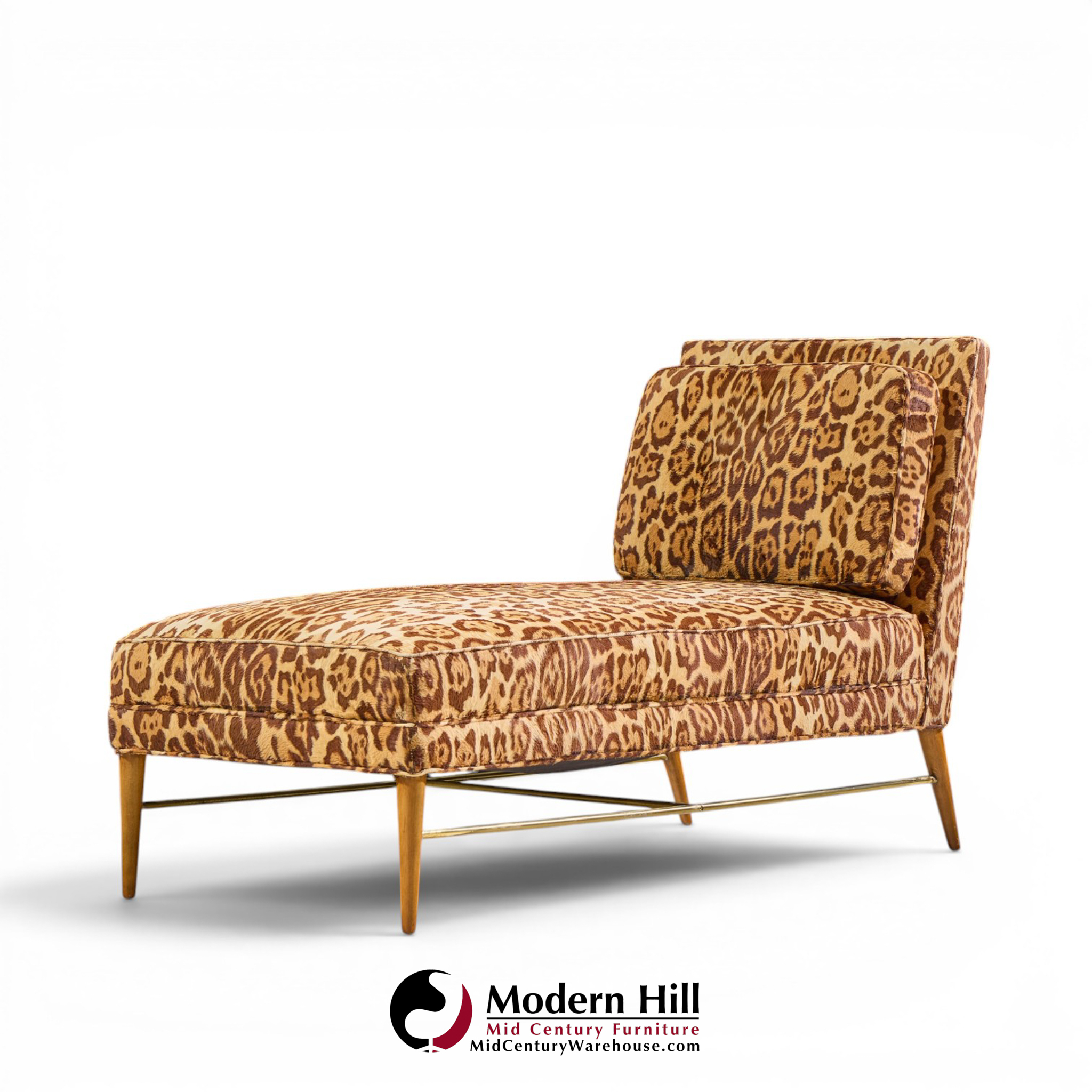 paul mccobb for calvin mid century walnut and brass chaise lounge