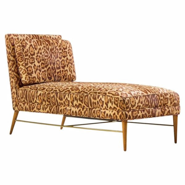 paul mccobb for calvin mid century walnut and brass chaise lounge