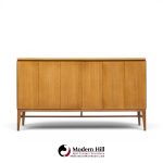 paul mccobb for calvin mid century walnut and brass room divider credenza with hutch