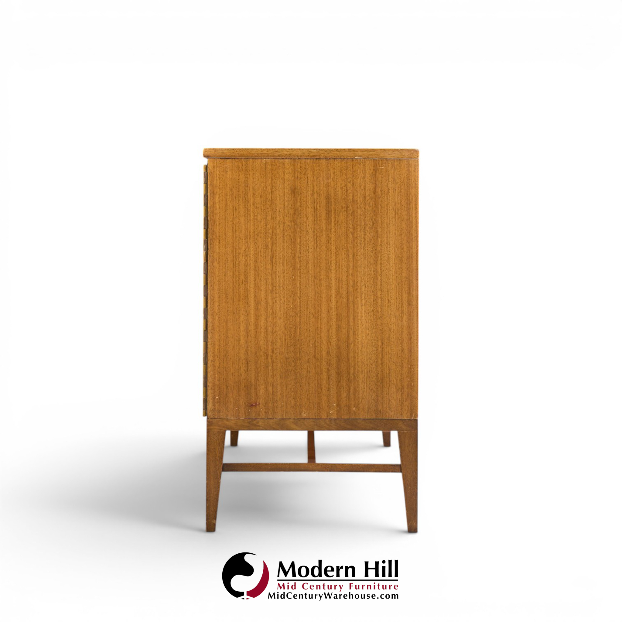 paul mccobb for calvin mid century walnut and brass room divider credenza with hutch