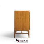 paul mccobb for calvin mid century walnut and brass room divider credenza with hutch