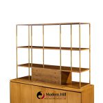 paul mccobb for calvin mid century walnut and brass room divider credenza with hutch