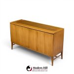 paul mccobb for calvin mid century walnut and brass room divider credenza with hutch