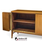 paul mccobb for calvin mid century walnut and brass room divider credenza with hutch