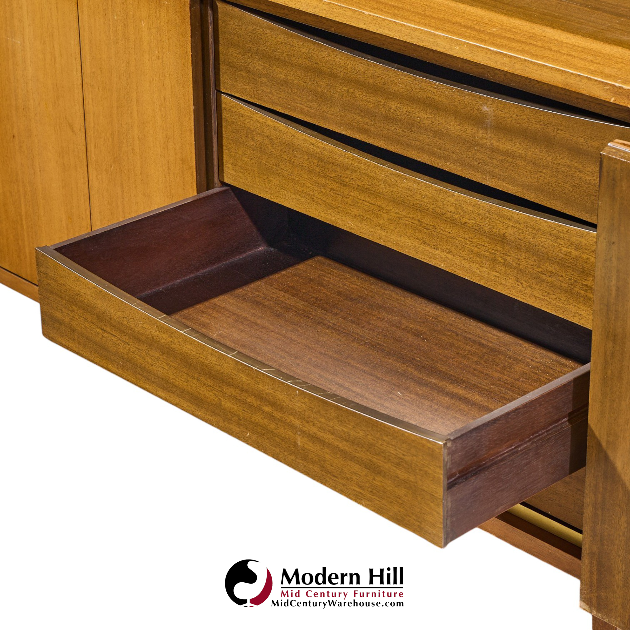 paul mccobb for calvin mid century walnut and brass room divider credenza with hutch