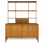 paul mccobb for calvin mid century walnut and brass room divider credenza with hutch