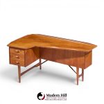 peter løvig nielsen mid century danish teak boomerang desk