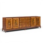 renzo rutili for johnson furniture mid century walnut and brass credenza