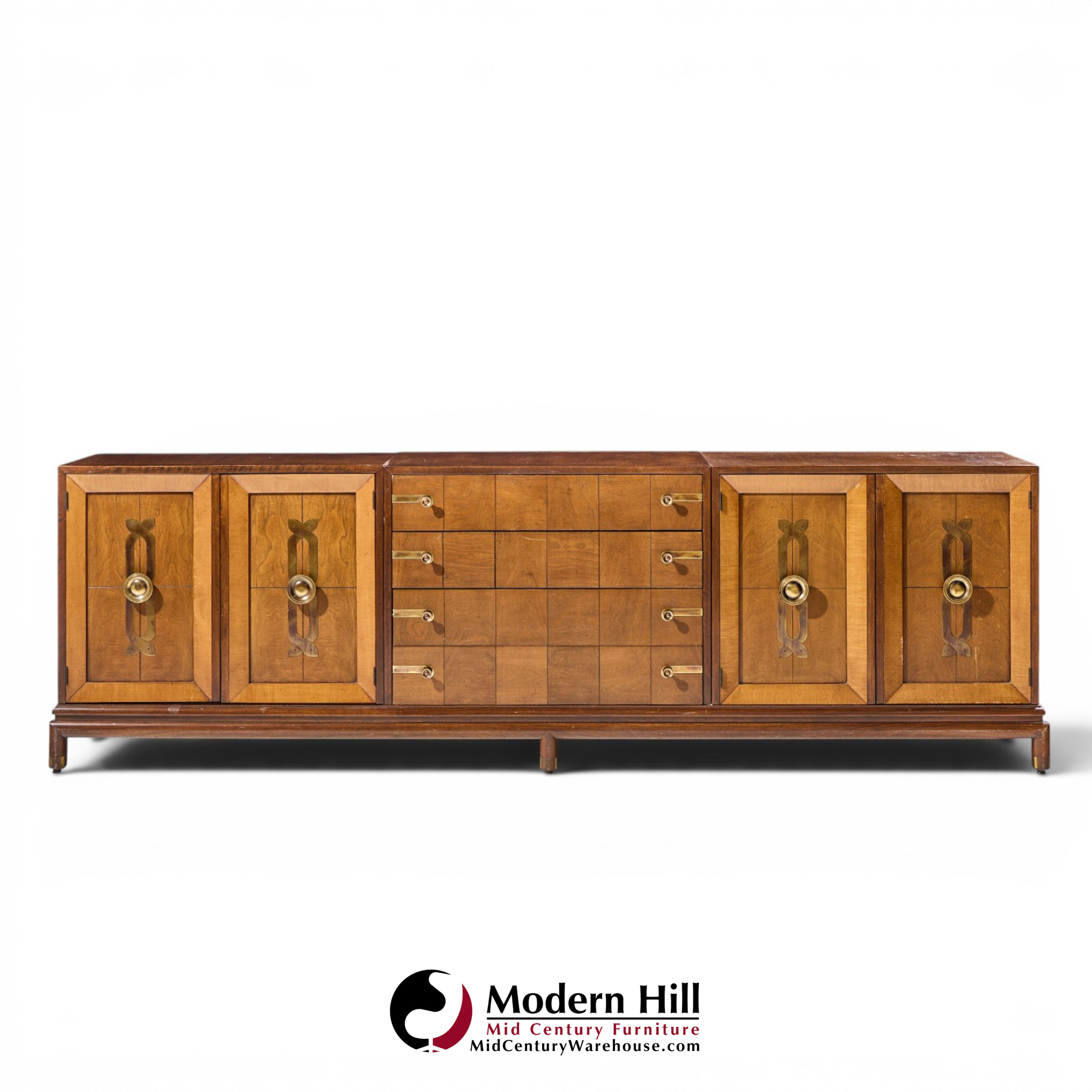 renzo rutili for johnson furniture mid century walnut and brass credenza