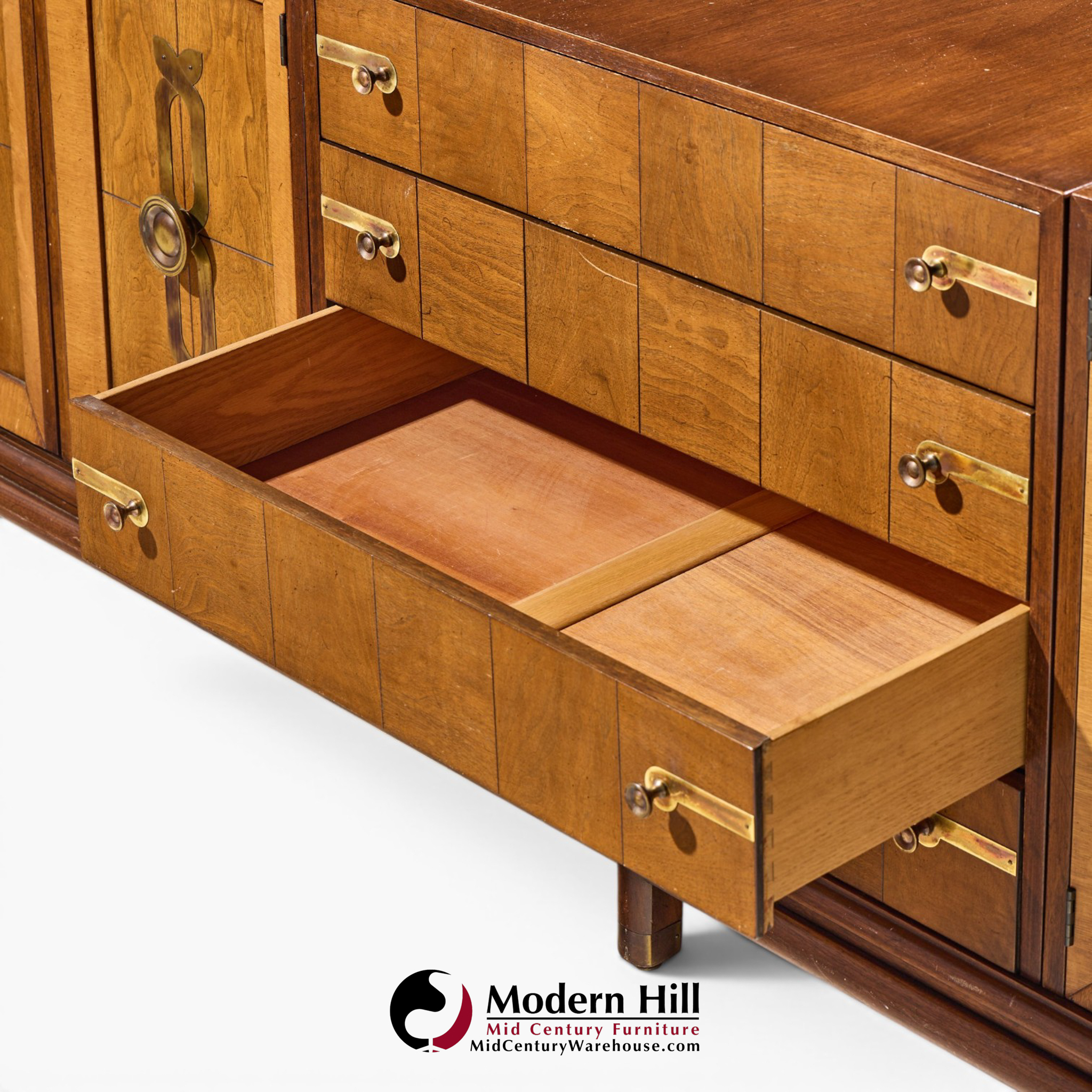 renzo rutili for johnson furniture mid century walnut and brass credenza