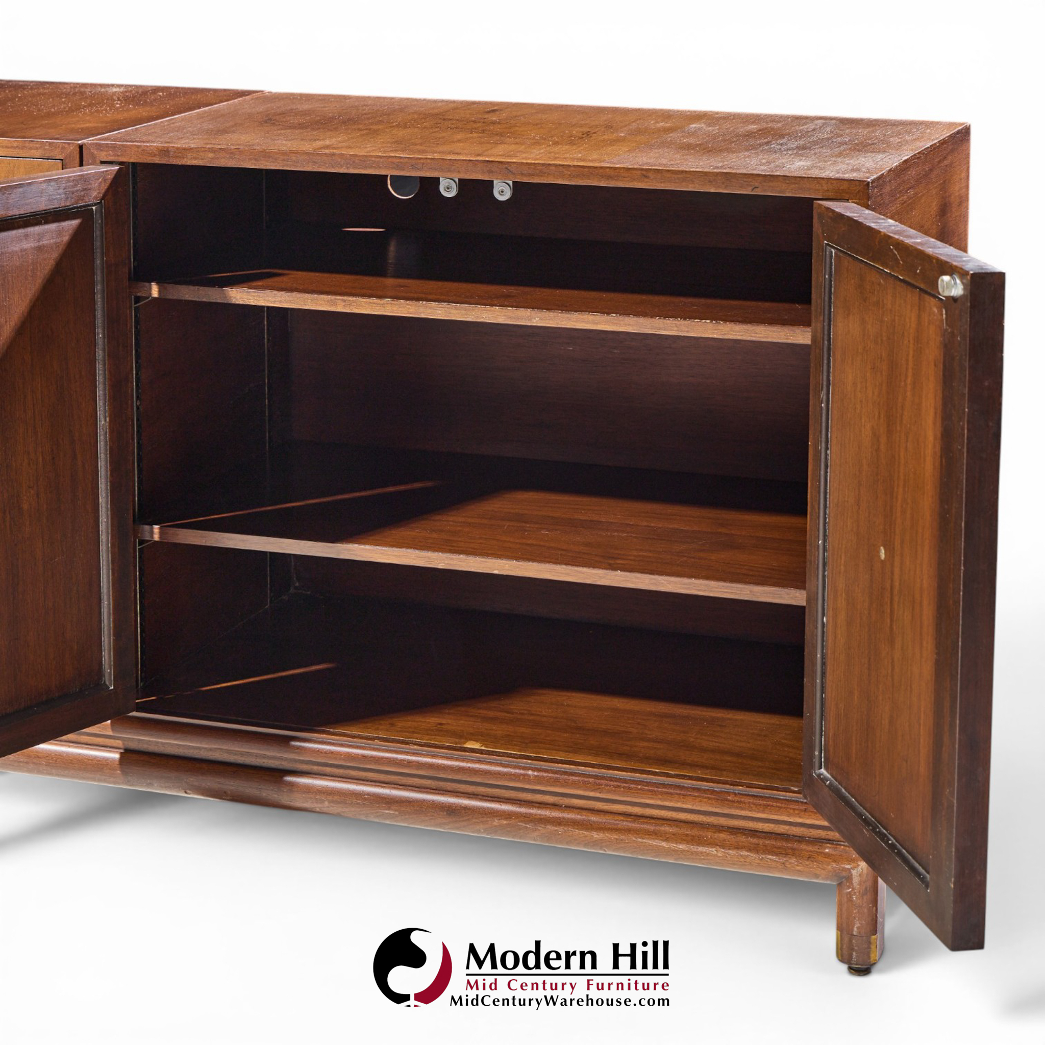 renzo rutili for johnson furniture mid century walnut and brass credenza