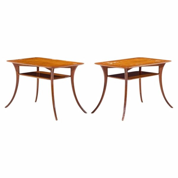 t.h. robsjohn gibbings for widdicomb mid century bleached mahogany sabre side end tables - pair