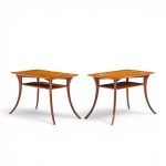 t.h. robsjohn gibbings for widdicomb mid century bleached mahogany sabre side end tables - pair