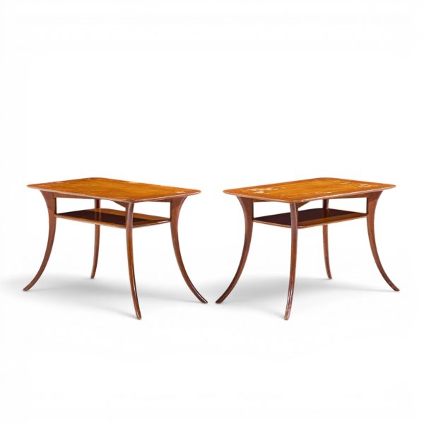 t.h. robsjohn gibbings for widdicomb mid century bleached mahogany sabre side end tables - pair