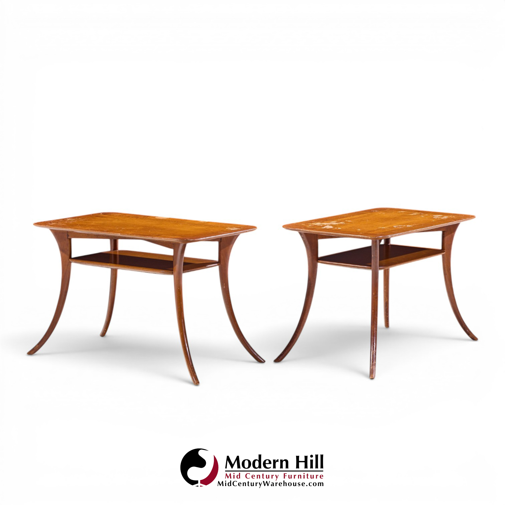 t.h. robsjohn gibbings for widdicomb mid century bleached mahogany sabre side end tables - pair