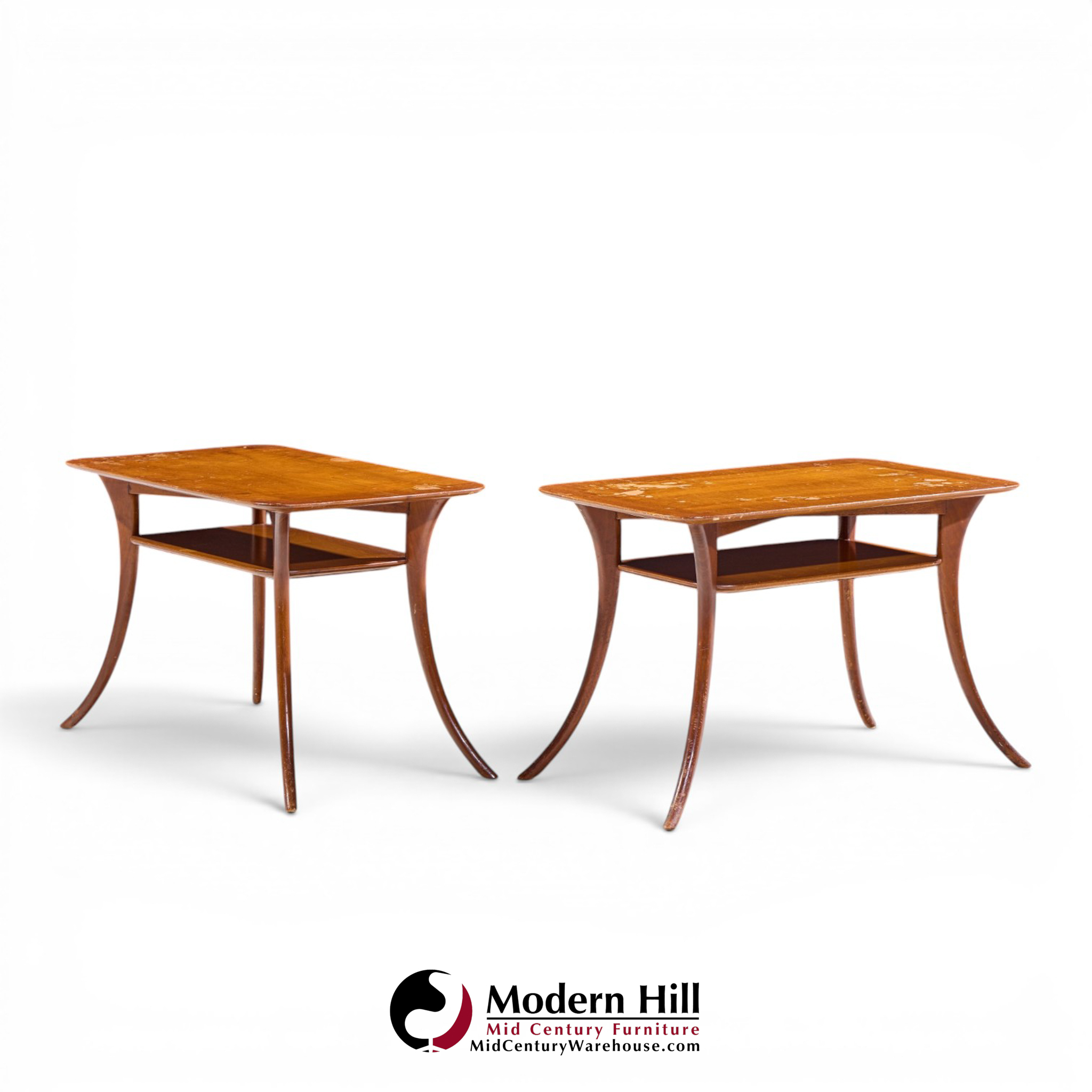 t.h. robsjohn gibbings for widdicomb mid century bleached mahogany sabre side end tables - pair